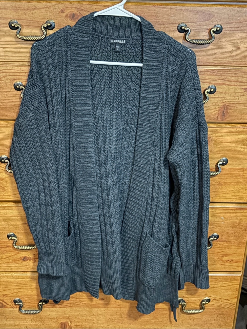 Express Charcoal Gray Ribbed Open-Front Cardigan